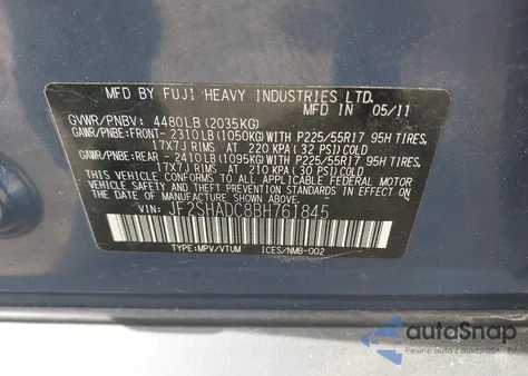 2011 Subaru Forester 2.5X Premium z USA, uszkodzony, nr VIN JF2SHADC8BH761845